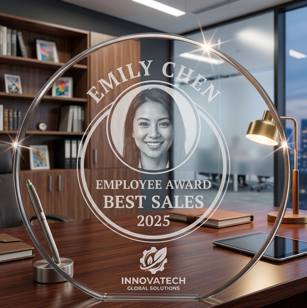 Circular 3D Crystal Award 4.75" x 5" x 1.25"